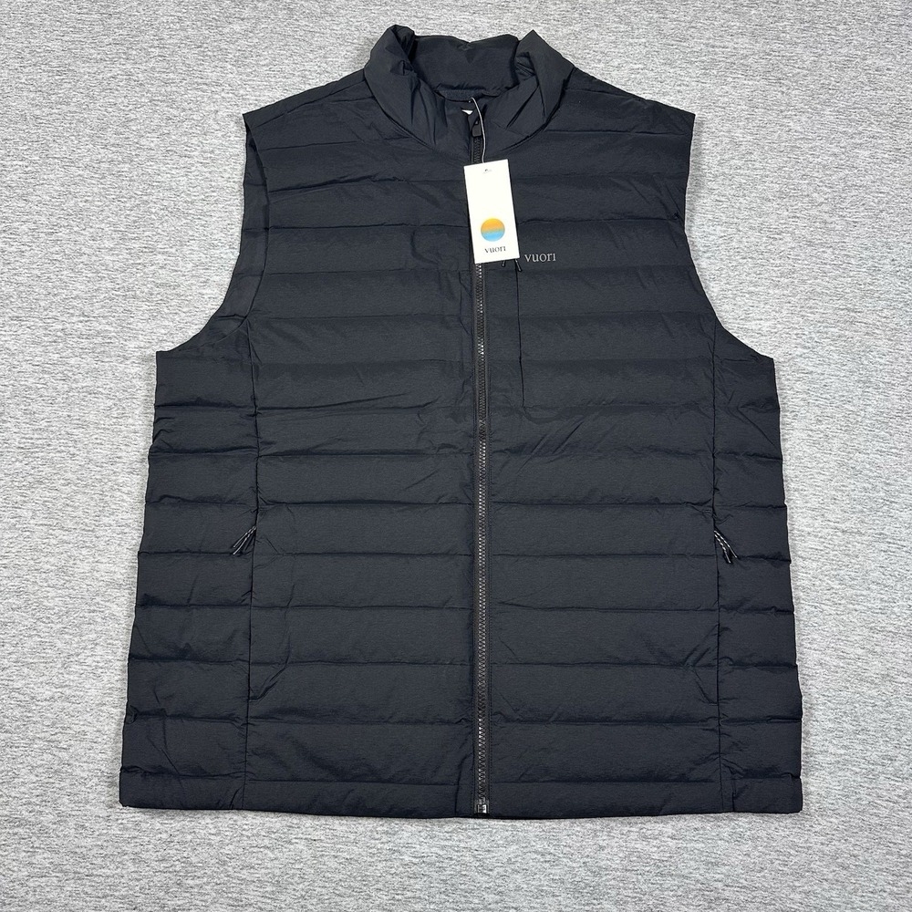 Vuori Steadfast Down Insulated Vest Mens XL Black Full Zip Puffer Outdoor NEW